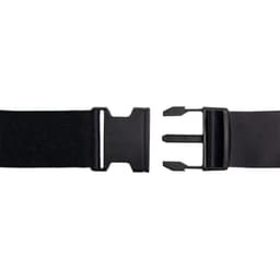 A luggage strap featuring a durable black fabric and a sturdy plastic buckle for secure fastening.