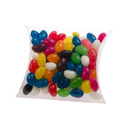 Assorted Colour Mini Jelly Beans in a clear pillow pack, featuring a variety of vibrant colors and shapes.