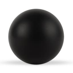 A round black stress ball designed for fun and stress relief, featuring a smooth, matte finish.