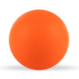 An orange round stress ball, featuring a smooth surface and a solid color design.
