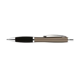 A metal pen in a bronze finish with a black grip and chrome accents, featuring a logo on its body.