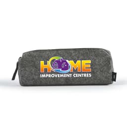 A gray utility case with a zipper, featuring a logo on one side.