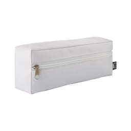 A white utility case with a zipper, featuring a rectangular design and a small logo on the side.