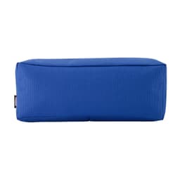 A blue utility case with a rectangular shape, featuring a textured surface and a logo.