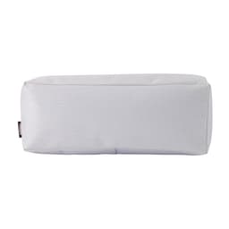 A white utility case with a rectangular shape, featuring a logo on one side.
