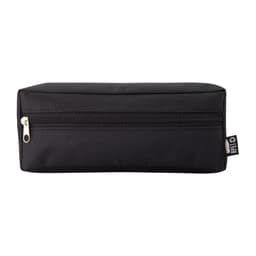 A black utility case with a zip closure, featuring a logo on the side.