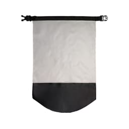 A 10-litre waterproof bag in white with a black bottom, featuring a closure strap and a logo.
