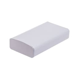 A rectangular white packaging box with a curved top, featuring a simple design and no specific branding visible.