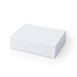 A plain white box with a rectangular shape, featuring a smooth surface and no visible branding.