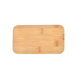 A rectangular bamboo cutting board with a smooth surface and rounded edges, featuring a natural wood grain pattern.