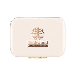 A cream-coloured cooler bag with a tree logo and gold detailing, designed for outdoor use.