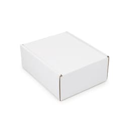 A white custom box with a locking lid, measuring 125 x 170 x 65mm, featuring a logo.
