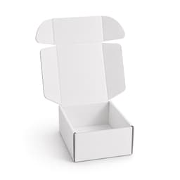 A white custom box with a locking lid, measuring 125 x 170 x 65mm, featuring an open design.