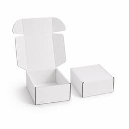 A white custom box with a locking lid, featuring an open and closed version on a plain background.