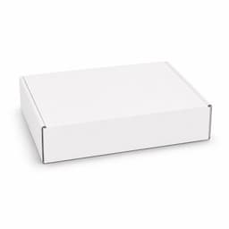 A white custom box with a locking lid, measuring 290 x 175 x 60mm, featuring a simple design.