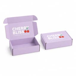 A purple custom box with a locking lid, featuring an inner box and a logo.