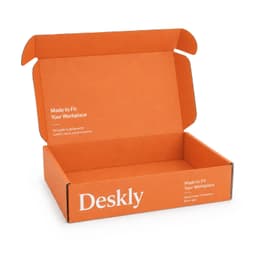 An open orange box with a locking lid, featuring a logo on the side, measuring 300 x 210 x 70mm.