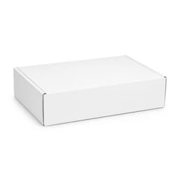 A white custom box with a locking lid, measuring 300 x 210 x 70mm. The box features a simple design and branding.