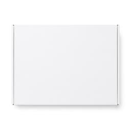 A white custom box with a locking lid, measuring 360 x 305 x 105mm, featuring a simple design.