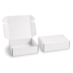 A white custom box with a locking lid, featuring an open and closed version.
