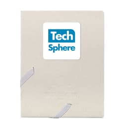 A cream-coloured planner with elastic closure, featuring a logo on the front cover.