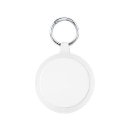 A keyring with a round, white attachment featuring a textured rim, ideal for holding keys or small items.