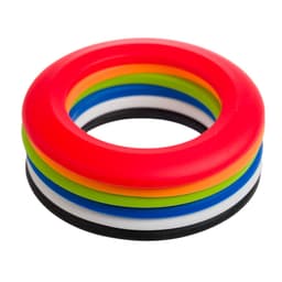 A silicone flyer featuring a vibrant stack of rings in red, green, blue, yellow, white, and black.