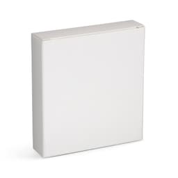 A plain white box, suitable for packaging, featuring a simple design and a visible closure on the top.