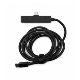 A black charging cable with a textured finish and a connector at each end, featuring a logo.