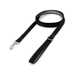 A black printed dog lead with a clasps and a comfortable grip handle. Features a sleek design and includes a logo.