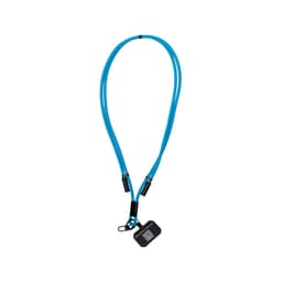A blue phone lanyard designed for holding a phone securely. The lanyard includes attachments for easy access.