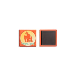 A square magnet measuring 40mm x 40mm with an orange border and a logo featuring a gorilla.