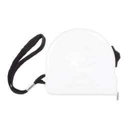 A white locking tape measure with a black strap, suitable for handy measurement tasks. It features a branding logo.