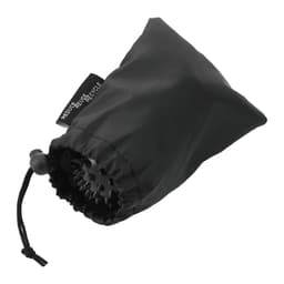 A black drawstring pouch containing a set of massage balls, with a textured surface for grip and comfort.