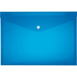 A blue folder with a circular clasp, designed for holding documents securely. Features a semi-transparent finish.