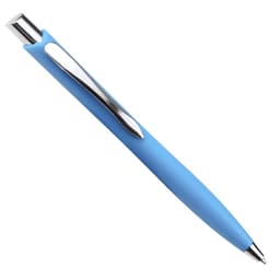 A blue ballpoint pen with a sleek design and a shiny clip. It features a smooth grip for comfortable writing.