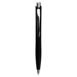 A black ballpoint pen with a sleek design and a silver clip, featuring a logo on the barrel.