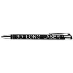 A metal ballpoint pen in black with a silver clip and trim, featuring a branding logo.