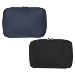 A dark navy and black recycled organiser pouch with zipper closures. The pouch features a logo.