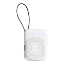 A white Orbit Magnetic Power Bank 5000mAh with a textured front and a looped attachment strap. It features a logo.