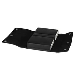 A black leather cover opens to reveal two card sets, featuring a smooth texture and snap closures.