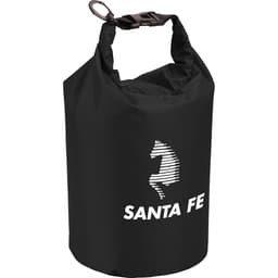 A black waterproof outdoor bag with a clip fastening and a logo on the front. Ideal for keeping items dry.