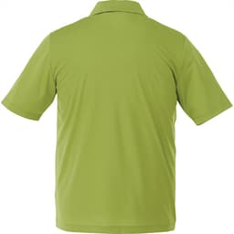 A green short sleeve polo shirt for men, featuring a solid design and a collar. The shirt has a logo on it.