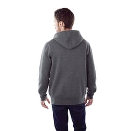 A men’s grey fleece zip hoodie with a hood, featuring a simple design and a logo.
