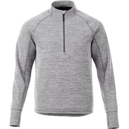 A grey half-zip knitted jumper for men with long sleeves and a clean design. Features a branding logo.