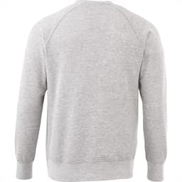 A grey men's crew fleece jumper with a simple design and a logo on the back.