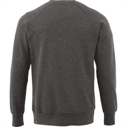 A grey fleece crew jumper for men, featuring a simple design with a logo on the back.