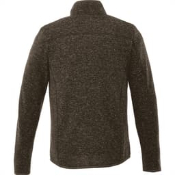 A dark green, textured men's jacket featuring a high collar and an integrated logo. Back view displayed.