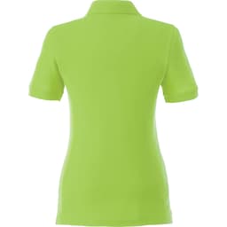 A women's polo shirt in bright green, featuring a classic collar and short sleeves, with a subtle logo.