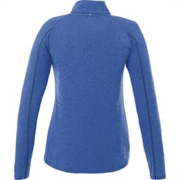 A women's quarter zip jumper in a vibrant blue colour, featuring a fitted design and stylish seam details.